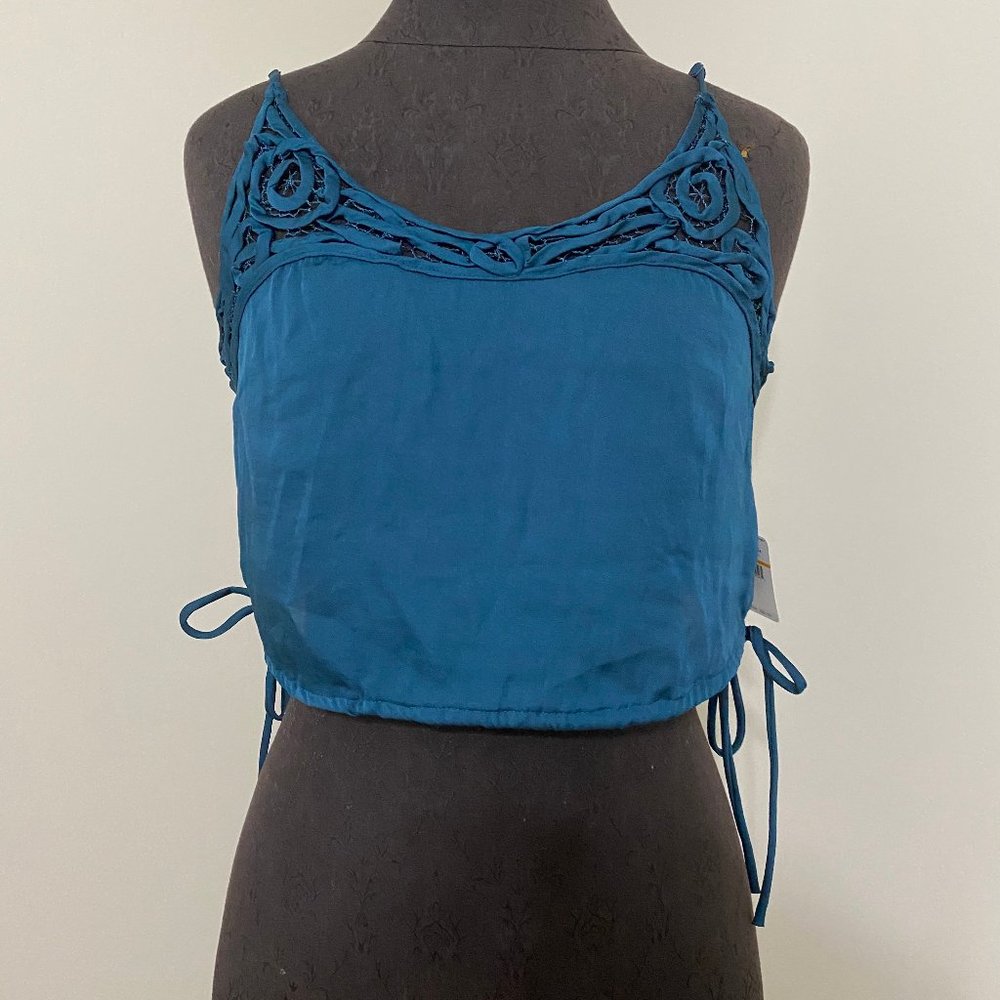 NWT Free People Blouson Satin Crop Top Teal Sz S